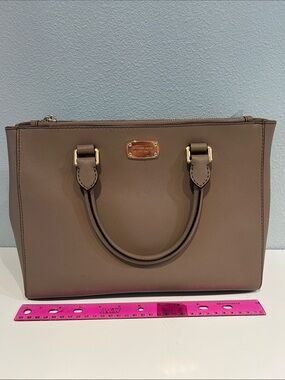 Michael Kors Taupe Brown Saffiano Satchel with Gold Hardware*